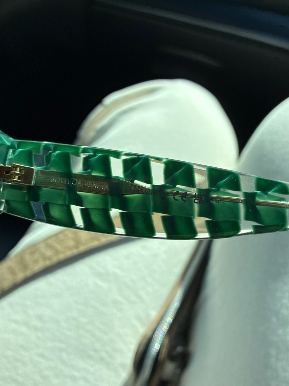 Bottega Veneta Emerald Green Oval Sunglasses with Gold Temples - Picture 6 of 9